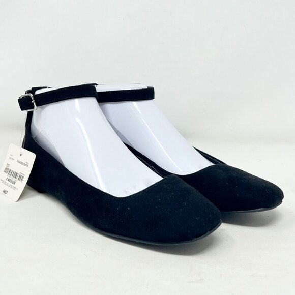 A New Approach Shoes - A. N. A. Kearny Ballet Flats Black‎ Faux Suede Ankle Strap With Buckle 8 NWT